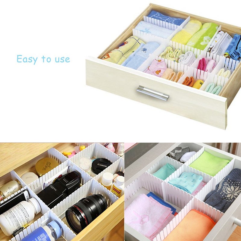 Onerbuy 8pcs Adjustable Grid Drawer Dividers DIY Plastic Closet Separator Tidy Organizer Container for Underwear Socks Belt Office Supplies(White) - Image 5